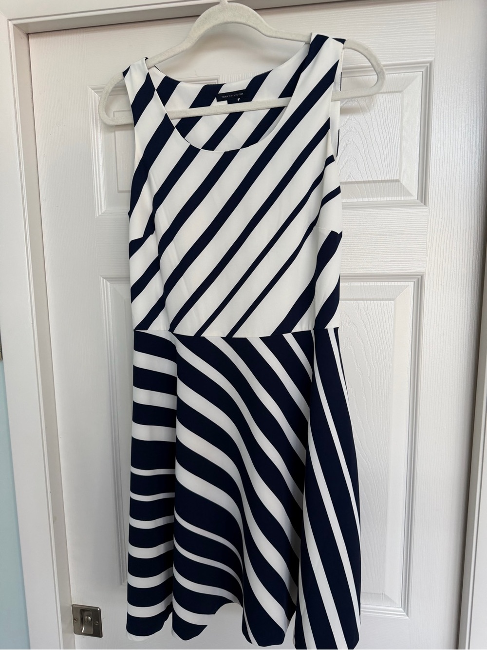 Tommy Hilfiger Navy and White Striped Fit-and-Flare Dress